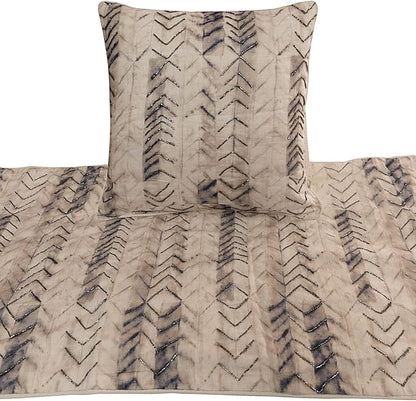 The HomeCentric King Queen Twin Grey Decorative Queen 74"x18" Bed Runner with Pillow Cover, Tie & Dye Beaded Bed Scarf on Cotton Fabric - Tie Dye Chevy