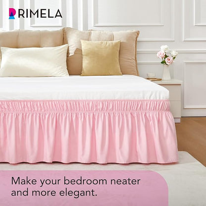 RIMELA Pink Bed Skirt Queen Size 15 Inch Drop Elastic Wrap Around Dust Ruffle Solid Bedding Bedskirt Soft Microfiber Fabric Machine Washable Easy to Install