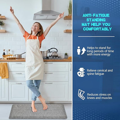 Anti Slip 7/8 inchs Anti Fatigue Kitchen Floor Mat, Ergonomic Comfort Standing Mat, Waterproof Kitchen Runner for Home, Kitchen, Office, Laundry, Garage (Light Gray, 17.3" x 39" -0.87")
