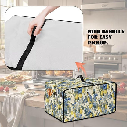 Lemon Floral Robin Bird Print Microwave Oven Dust Cover Heavy Duty Microwave Oven Grill Cover Dustproof Kitchen Machine Covers Case Protections for Toaster Oven, M