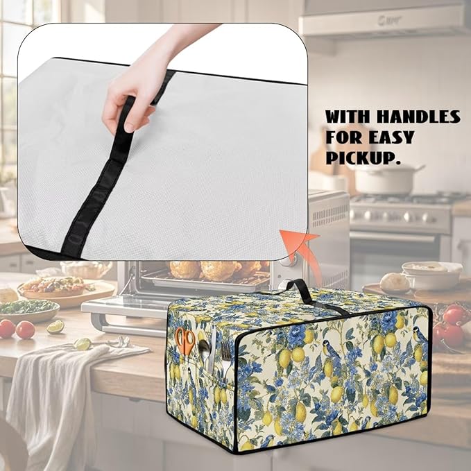 Lemon Floral Robin Bird Print Microwave Oven Dust Cover Heavy Duty Microwave Oven Grill Cover Dustproof Kitchen Machine Covers Case Protections for Toaster Oven, S