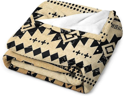 Tribal Aztec Throw Blanket, Southwestern Native Blanket, Vintage Ethnic Abstract Geometric Print Throws Cover for Couch Chair Sofa Bed Outdoor Beach Travel 40"x50"