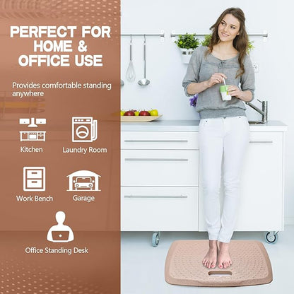 3/4 Inch Portable Anti Fatigue Standing Mat with Massage Points, Comfort Foot Standing Pad for Office Desk with Handle, Cushioned Kitchen Mat for Office & Home (Rose Gold, 17" X 22")