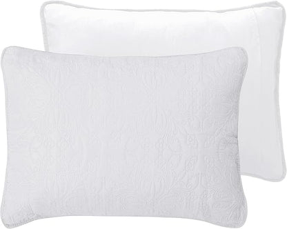 Easy-Going Full/Queen Size Reversible Quilt Set with 1 Quilt and 2 Pillow Shams, Soft Bed Quilt Cover, Water Resistant Lightweight Microfiber Bedspread, Stain Resistant, Damask-White/White