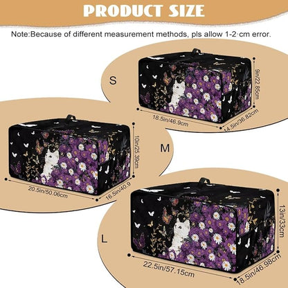 Toaster Oven Cover with Side Pockets, Dustproof Smart Microwave Convection Oven Cover with Handle, for Kitchen Decor, L, 18.5" x 22.5" x 13", White Cat Violet Daisy Butterfly Black