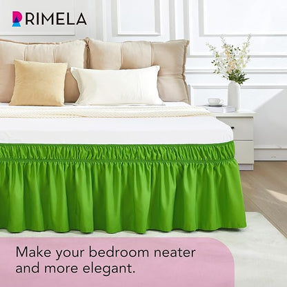 RIMELA Green Bed Skirt Queen Size 18 Inch Drop, Elastic Bed Skirting for Bed Base and Frame, Bedding Dust Ruffle Easy to Install, Lightweight Wrap Around Adjustable Bedskirt