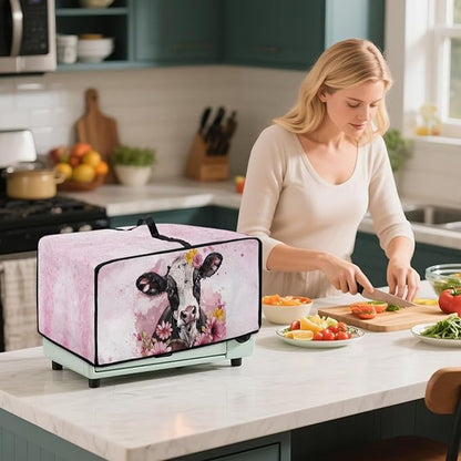 Air Fryer Toaster Oven Dust Cover Washable Fabric Convection Oven Protector with Storage Pockets, L, 18.5 x 22.5 x 13 Inches, Cow Pink Flower Pattern