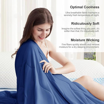 EASELAND Cooling Comforter King, Cold Touch Fabric Absorbs Body Heat, Double-Sided Cool Design Soft Fluffy Cooling Blanket for Night Sweats Hot Sleeper (Navy Blue, King(108"x90"))