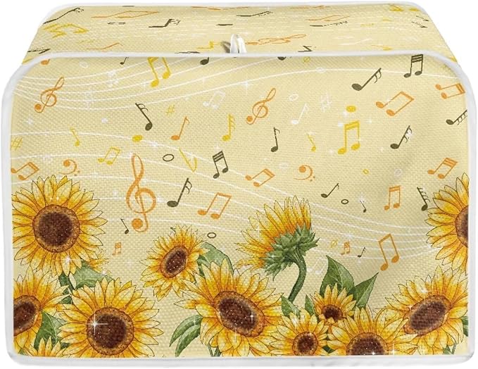 Sunflower Music A Print Bread Maker Cover, Anti Dust Fingerprints Toaster Covers for Kitchen, Toaster Cover 4 Slice Wide Slots