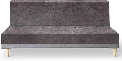 molasofa Leather Like Stretch Futon Slipcover Armless Futon Bed Sofa Cover Furniture Protector with Elastic Bottom, Soft and Washable Futon Cover for Sofa Bed Stay in Place（Medium，Khaki）