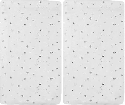 American Baby Company 15" x 33" Fitted Bassinet Sheet, Printed 100% Natural Cotton Jersey Knit, Grey Star and Moon, Soft Breathable, for Boys and Girls (Pack of 2)