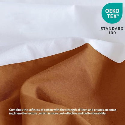 BISELINA French Linen Bed Skirt with Pleated Corner 14-Inch Tailored Drop Natural Flax Cotton Blend Basic Dust Ruffle Soft Cozy Farmhouse Bedding (14" Queen, Basic Rust)