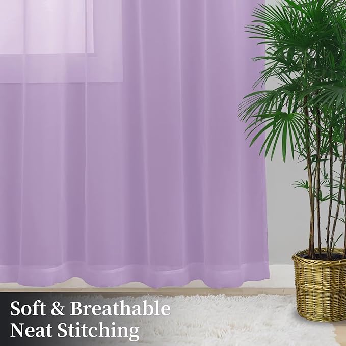 Sheer Curtains 84 Inches Long 2 Panels, Rod Pocket Short Curtain for Kitchen, Bedroom, Cafe Window(Lavender 38" W x 84" L)