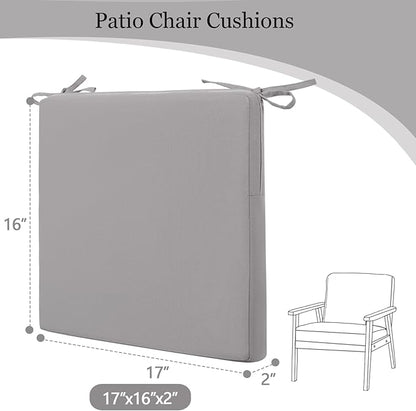 idee-home Outdoor Chair Cushions Set of 4, 17" x 16" Outdoor Seat Cushion Waterproof Patio Furniture with Ties, Dining Chair Pads