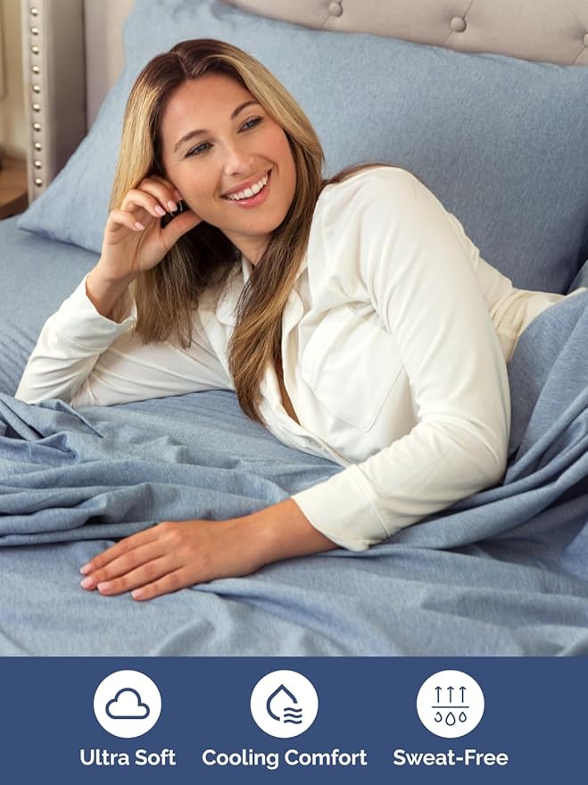 Extra Deep Pocket Full Sheets - 4 Piece Breathable & Cooling Bed Sheets - Hotel Luxury Sheet Set - Soft, Wrinkle Free & Comfy - Easily Fits Extra Deep Mattresses - Deep Pocket Heathered Blue Sheets