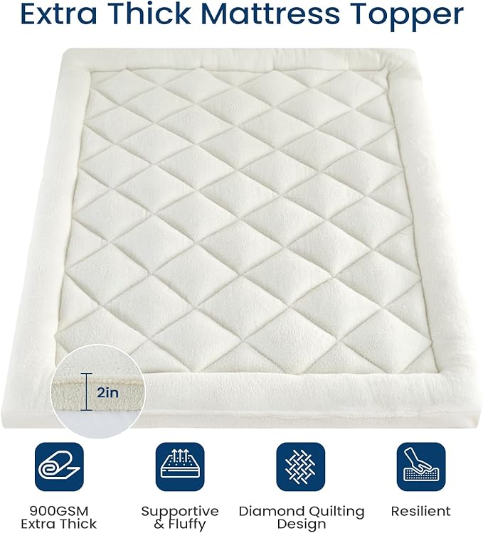 Mattress Topper Twin XL for Back Pain Thick Mattress Pad Cover Sherpa Plush Pillow Top Down Alternative Fill Mattress Cover with 8-22 Inch Deep Pocket
