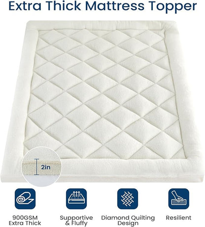 Mattress Topper Twin XL for Back Pain Thick Mattress Pad Cover Sherpa Plush Pillow Top Down Alternative Fill Mattress Cover with 8-22 Inch Deep Pocket