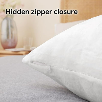 BEDELITE Flannel King Size Pillow Cases Set of 2, Super Soft Fleece Pillowcases with Zipper for Bedroom, Sofa, Couch,Luxury Cozy Fuzzy Velvet Pillow Shams for All Seasons(20x36 Inches,Bright White)