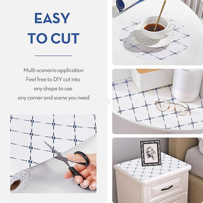 Drawer Shelf and Cabinet Liner, Thick Strong Grip,Shelf Liners Non-Adhesive Liners Protect Kitchen Cabinets and Cupboard, Bathroom Drawers,Under Sink Mat,17.5IN X 20FT, Blue Stripe