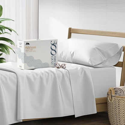 Mayfair Linen 100% Cotton Bed Sheets Twin Sheet Set - 500 Thread Count Sheets Twin Size 3 PC Set (Silver), Soft, Cooling, Hotel-Quality 16" Deep Pocket Sateen Weave Cotton Bedsheet for Dorm Room