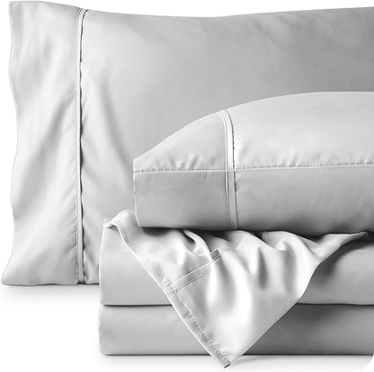 Bare Home Full XL Sheet Set - Luxury 1800 Ultra-Soft Microfiber Full Extra Long Bed Sheets - Double Brushed - Deep Pockets - Easy Fit - 4 Piece Set - Bedding Sheets & Pillowcases (Full XL, Cloud Grey)