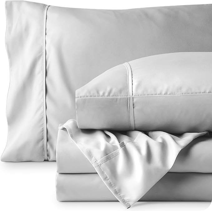 Bare Home California King Sheet Set - 1800 Ultra-Soft Microfiber Cal King Bed Sheets - Double Brushed - Deep Pockets - Easy Fit - 4 Piece Set - Bed Sheets (California King, Cloud Grey)
