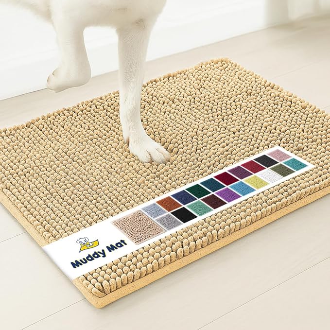 Muddy Mat® AS-SEEN-ON-TV Highly Absorbent Microfiber Door Mat and Pet Rug, Non Slip Thick Washable Area and Bath Mat Soft Chenille for Kitchen Bathroom Bedroom Indoor and Outdoor - Beige XXL 60"X48"