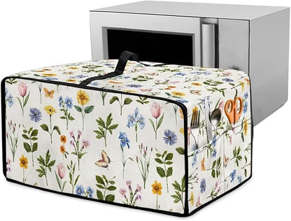 Toaster Oven Dust Cover with Side Pockets, Washable Convection Oven Cover Small Electric Appliance Protector for Kitchen Home Decor, S, Floral Butterfly Cream White