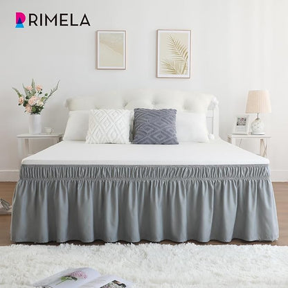 RIMELA Grey Queen Bed Skirt 18 Inch Drop,Elastic Bed Skirts Queen Size Dust Ruffle, Light Gray Bedskirt for Adjustable Bed Base Solid Wrinkle and Fade Resistant Silky Luxurious Fabric Machine Washable