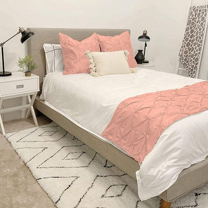 Bed Runner Set - 100% Pure Cotton 800 Thread Count - Luxury 1 Pinch Pleated Bed Runner and 2 Pillow Cover - 3 Piece Pinch Pleated Bed Runner Set California King, Peach
