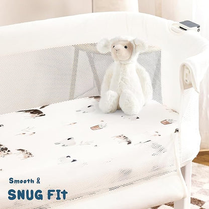 Stretchy Ultra Soft Fitted Bassinet Sheet Set 3 Pack, Universal Fit for Bassinets Baby Cradle Moses Basket Oval Rectangle Mattress Safe and Snug, Cute Watercolor Cows and Birds Print