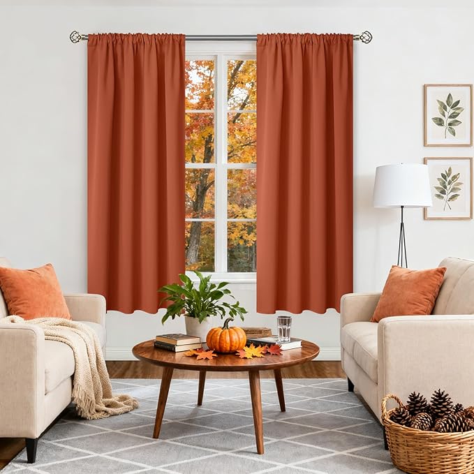 BGment Terracotta Blackout Curtains for Living Room Window - Thermal Insulated Drapes with Rod Pokcet Privacy Room Darkening for Bedroom, 42 x 63 Inch, 2 Panels