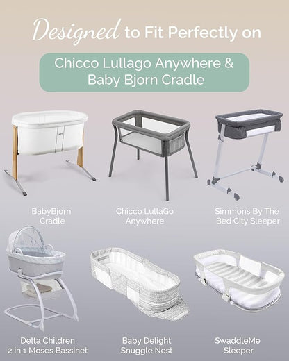 Bassinet Fitted Sheets for Chicco LullaGo Anywhere, Baby Bjorn Cradle and 14 x 29 Mattress Pad - Buttery Soft, Premium Stretchy Jersey Knit Sheets - Burnt Orange+Mustard Yellow+ Gray, 3 Pack