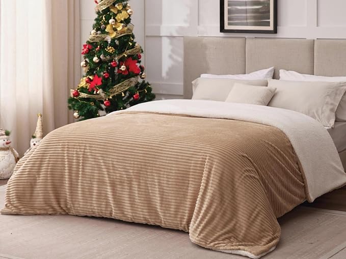 Sherpa Blankets King Size - Fleece King Size Blanket for Bed, Soft and Warm Throw Blanket for Winter, 108" x 90", Khaki