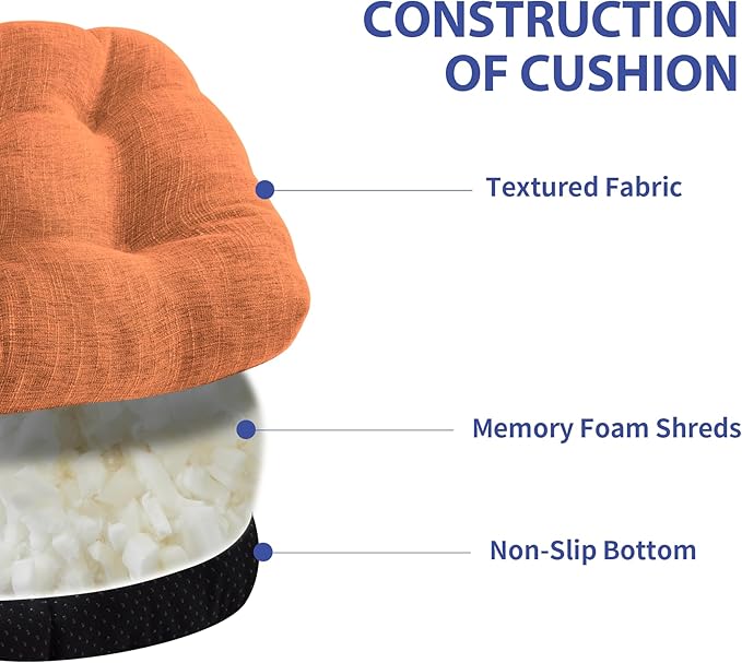 Chair Cushions for Dining Chairs Set of 4, Kitchen Chair Cushions, Chair Pads with Ties and Non Slip Backing, Tufted Memory Foam Seat Cushion 4 Pack, 15.5" x 15.5" x 4", Rust