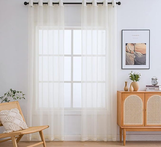 PI Sheer Curtains Panels Ring Top,Casual Voile Sheer Curtain for Dining Room/Living Room 2 Panels (W52 X L95, Butter)
