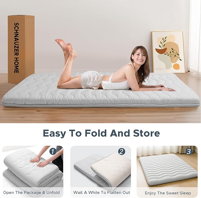 Japanese Floor Mattress, 100% High Density Comfortable Foam, 3.5" Thicken Grey Foldable Mattress Tatami Mat Sleeping Pad, Ideal for Comfort and Support, Kids Floor Lounger Pillow Bed Sofa (Queen）