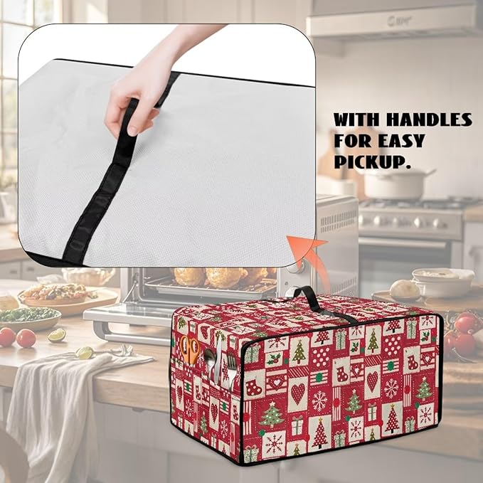 Christmas Decor Air Fryer Toaster Oven Dust Cover Washable Convection Oven Cover Stylish Kitchen Appliance Protector Decorations Countertop Accessories, M, Christmas Patchwork Print