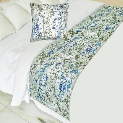 The HomeCentric King/Queen/Twin Blue Decorative Bed Runner CA King 86"x18" Bed Runner with One Pillow Cover, Quilted Bed Scarf on Cotton Fabric - Garden Grace