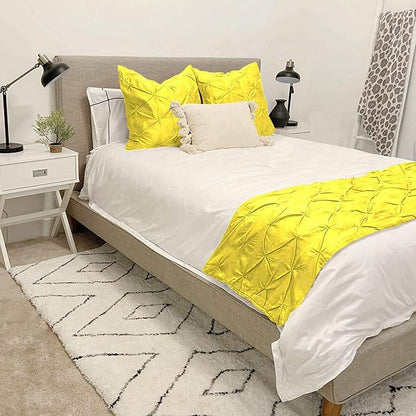 Bed Runner Set - 100% Pure Cotton 800 Thread Count - Luxury 1 Pinch Pleated Bed Runner and 2 Pillow Cover - 3 Piece Pinch Pleated Bed Runner Set Queen, Yellow