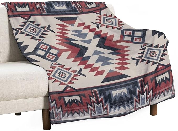 Southwest Blanket, Tribal Indian Throw Blanket Red Black Aztec Ethnic Geometric Print Blanket for Couch Bed Sofa Cover Throw Home Decor 30"x40"