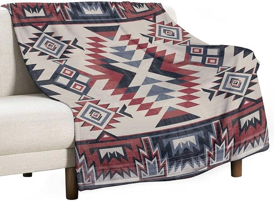 Southwest Blanket, Tribal Indian Throw Blanket Red Black Aztec Ethnic Geometric Print Blanket for Couch Bed Sofa Cover Throw Home Decor 30"x40"