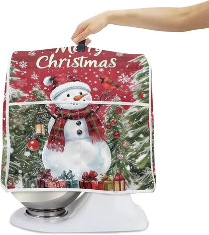 Merry Christmas Stand Mixer Cover Red Snowman Small Appliance Dust Covers For Kitchen Counter Washable Dustproof Cloth Cover for 4.5-5 Quart Mixers Christmas Kitchen Decor
