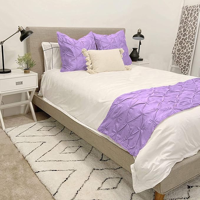 Bed Runner Set - 100% Pure Cotton 800 Thread Count - Luxury 1 Pinch Pleated Bed Runner and 2 Pillow Cover - 3 Piece Pinch Pleated Bed Runner Set California King, Lavender