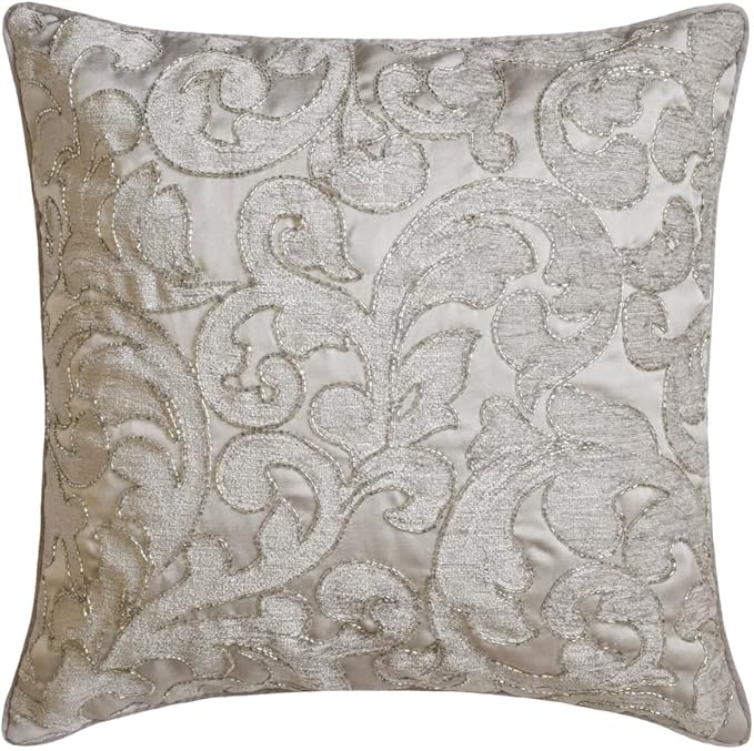 The HomeCentric King/Queen/Twin Silver Decorative Queen 74"x18" Bed Runner with One Pillow Cover, Abstract, Floral, Bead Hand Embroidery Bed Scarf on Jacquard Fabric - Ethereal Silver