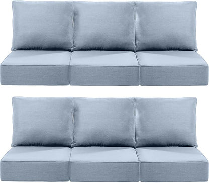 Luxury 22x24/22x25 6-Inch Outdoor Deep Seat Cushions Set of 6 - Comfortable Patio Zipper Chair Cushion for Wicker Dining Rocking Swivel Chairs Loveseat Couch Sectional Sofa - Baby Blue