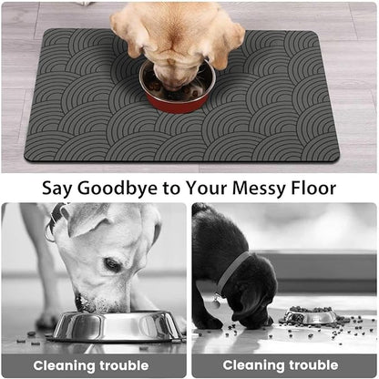 Dog Food Mat for Floors, Absorbent and Quick-Drying Pet Cat Food Mat,Anti-Fouling and Easy-to-Clean Pet Feeding Mat,Dog Bowl Mats for Messy Drinking Water Bowls.17 x32inch Boho Style