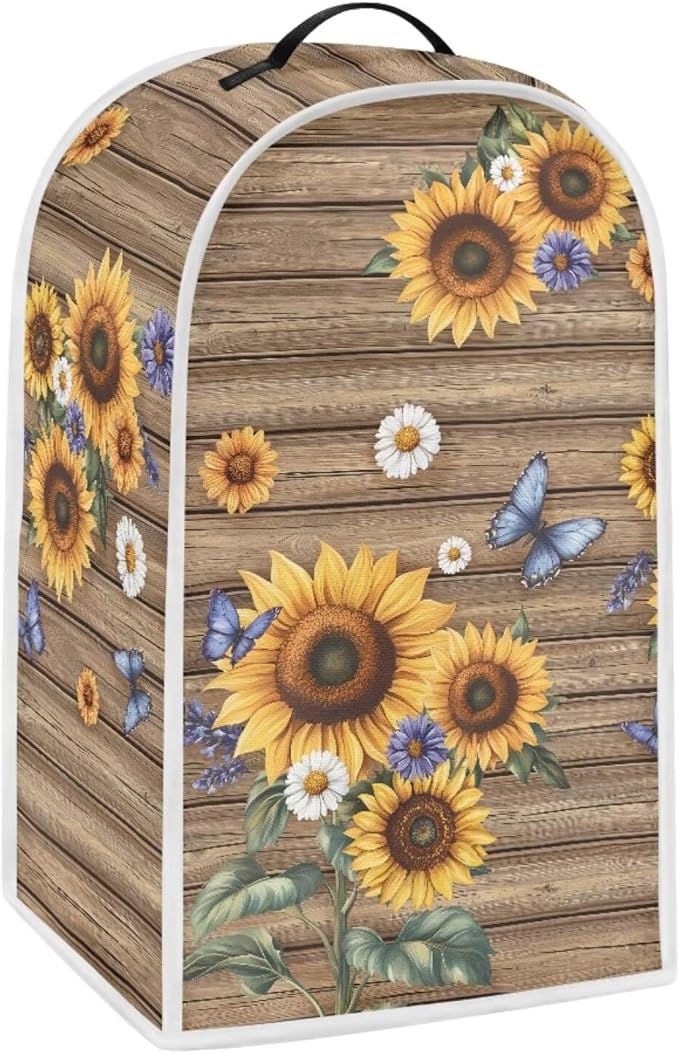 Sunflower Print Dust Cover for Blender Wood Design Blender Covers Stain Resistant Food Processor Dust Covers Washable Appliance Cloth Protector with Top Handle 2025