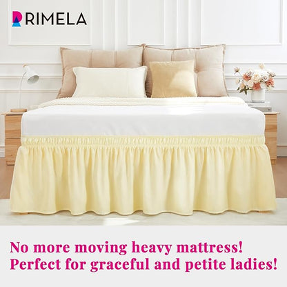 RIMELA Full Bed Skirt 15 Inch Drop, Wrap Around Elastic Bedskirt Solid Microfiber Luxury Hotel Quality Fabric, Easy to Install Machine Washable Wrinkle & Fade Resistant, Light Yellow