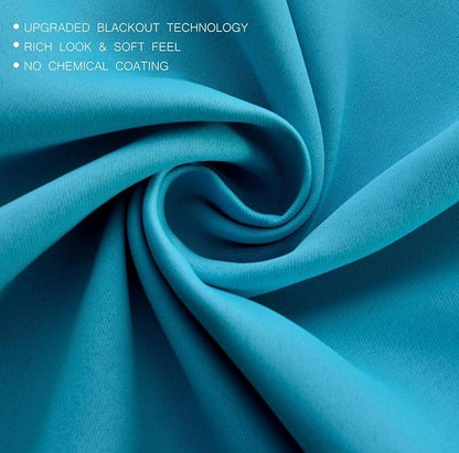 MIUCO Room Darkening Soild Grommet Window Blackout Curtains Panels for Bedroom 1 Pair 52x95 Inch Turquoise, Bonus 2 Tie Backs Included